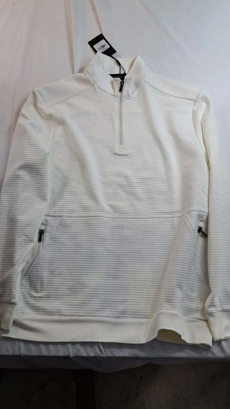 BUGATCHI Textured Quarter Zip Pullover Mens Medium Chalk White